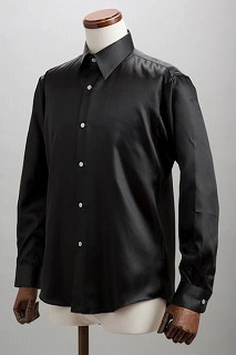 光沢のある黒いサテンシャツ・【全37色カラーシャツ】通販、店舗販売、メンズ、ステージ衣装、上野屋シャツ店