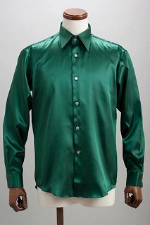 サテンシャツモスグリーン・全37色カラーシャツ【通販、販売、メンズ、ステージ衣装、上野屋シャツ店】