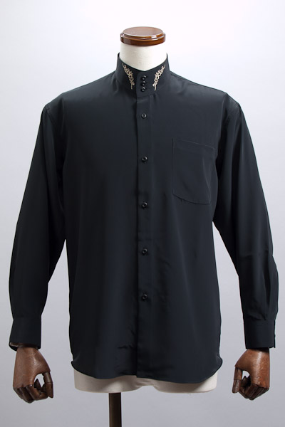 スタンドカラー3ボタン襟刺繍 ブラック 通販 販売 メンズ ステージ衣装 上野屋シャツ店