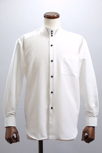 スタンドカラー3ボタン襟刺繍 ホワイト 通販 販売 メンズ ステージ衣装 上野屋シャツ店