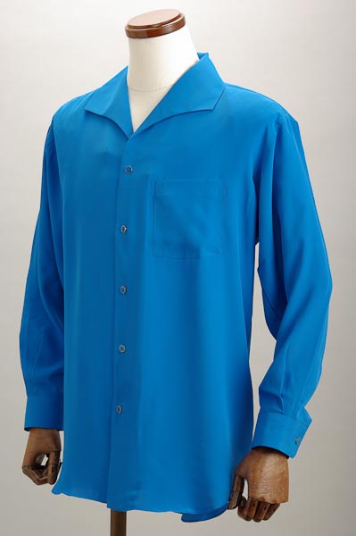 イタリアンカラーシャツ ブルー・オープンカラーシャツ【通販、販売 