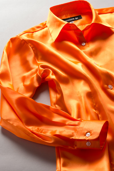 レディースモデル サテンシャツ オレンジ 全36色カラーシャツ 通販 販売 メンズ ステージ衣装 上野屋シャツ店