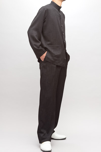 ダンス衣装 男性 マオカラーシャツ パンツセット ペイズリー 長袖 ブラック 通販 販売 メンズ ステージ衣装 上野屋シャツ店