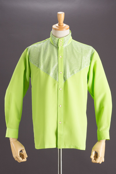 スタンドカラーシャツ ラメ3つボタン ＃181 ライトグリーン 