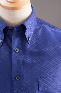 紗綾形模様のシャツ カラーブルー｜南米インカの雰囲気【通販、販売