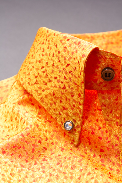 オレンジ色のシャツ販売店 スノーダスト柄ボタンダウンシャツ オレンジ 通販 販売 メンズ ステージ衣装 上野屋シャツ店