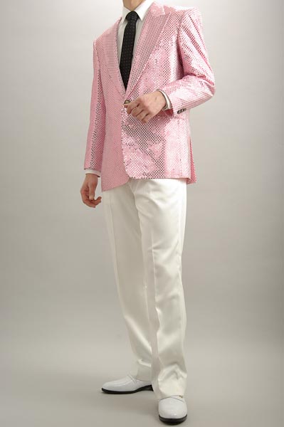 スパンコールジャケット シングル1ボタン ピンク 通販 販売 メンズ ステージ衣装 上野屋シャツ店
