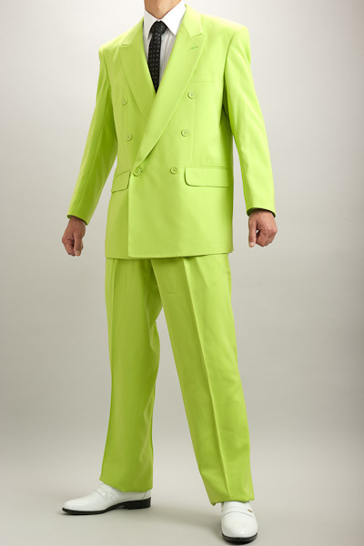 カラースーツ ダブル ライトグリーン、うぐいす色スーツ【通販、販売、メンズ、ステージ衣装、上野屋シャツ店】