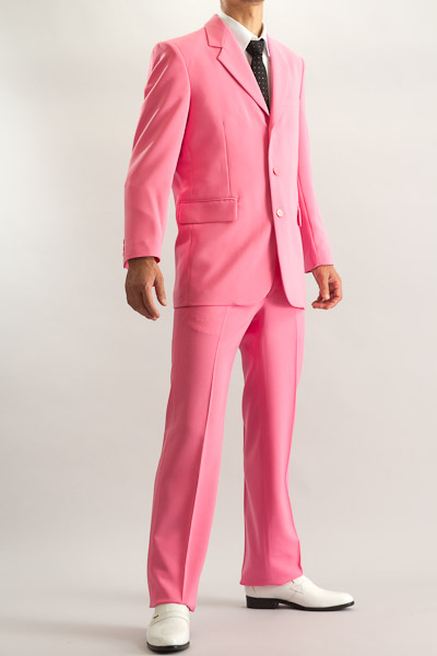 ピンク色シングルスーツ・カラースーツ シングル 3つボタン ショッキングピンク【通販、販売、メンズ、ステージ衣装、上野屋シャツ店】