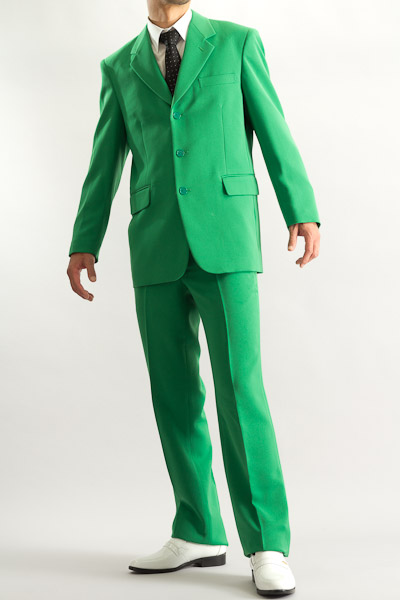 緑色スーツ・カラースーツ シングル 3つボタン グリーン【通販、販売、メンズ、ステージ衣装、上野屋シャツ店】