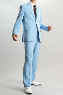 水色スーツ | シングル 2つボタンスーツ ノータック サイドベンツ ライトブルー【通販、販売、メンズ、ステージ衣装、上野屋シャツ店】