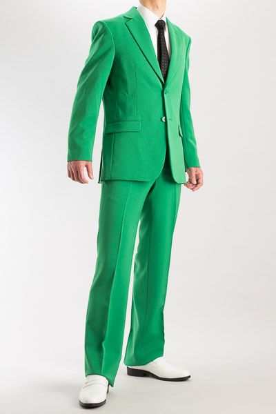 カラースーツ シングル 2つボタンサイドベンツ グリーン ノータックパンツモデル