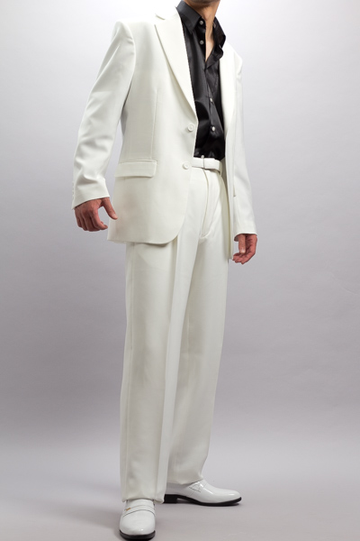 白スーツ｜シングル 2つボタンスーツ サイドベンツ ホワイト 2タックパンツモデル【通販、販売、メンズ、ステージ衣装、上野屋シャツ店】