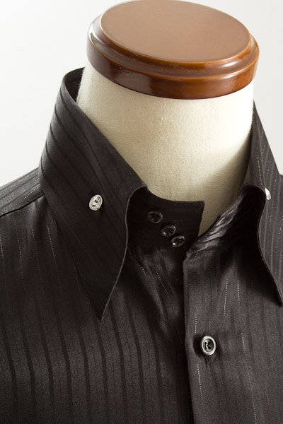 シャドーストライプハイカラーシャツ #1461 ブラック【通販、販売、メンズ、ステージ衣装、上野屋シャツ店】