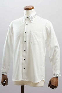 ダイスチェックシャツ 襟刺繍 ホワイト 【通販、販売、メンズ