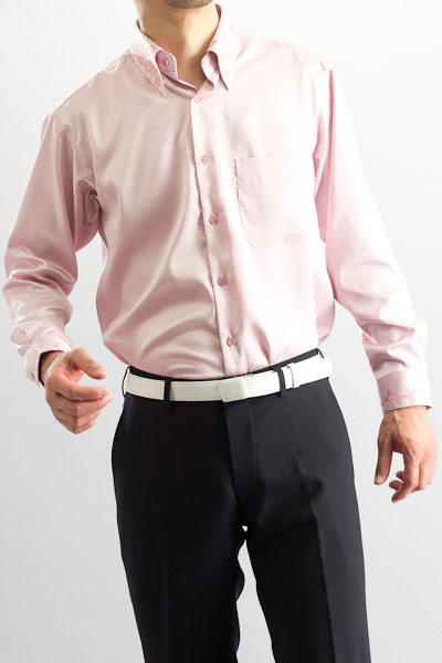 ダイスチェックシャツ 襟刺繍 ピンク 通販 販売 メンズ ステージ衣装 上野屋シャツ店