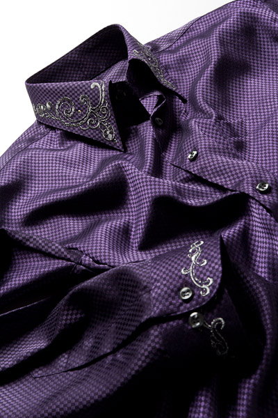 ダイスチェックシャツ 襟刺繍 パープル 通販 販売 メンズ ステージ衣装 上野屋シャツ店