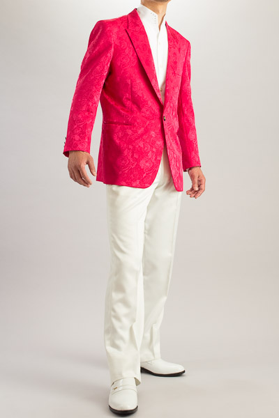 バラ柄ジャガード ジャケット K447 レッド ピンク 通販 販売 メンズ ステージ衣装 上野屋シャツ店