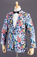 フラワー柄ジャケット ベースカラー ブルー