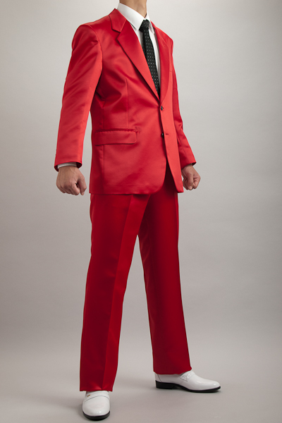 サテンスーツ 赤いスーツ カラースーツ シングル 2ボタン レッド通販 販売 ステージ衣装 上野屋シャツ店