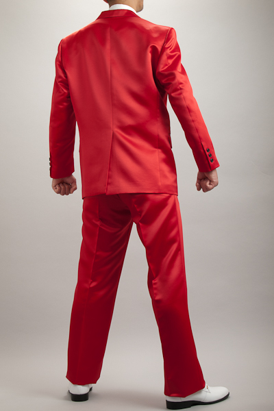 サテンスーツ 赤いスーツ カラースーツ シングル 2ボタン レッド通販 販売 ステージ衣装 上野屋シャツ店